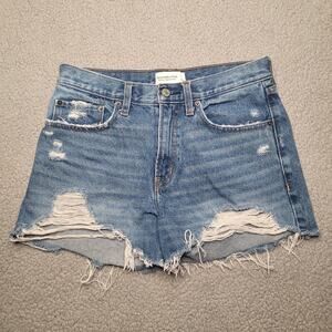 Abercrombie & Fitch Shorts 26 2 Blue Denim Mid Rise Boyfriend Distressed Frayed